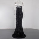 Vestido largo ajustado de sirena sin mangas, vestido sexi de fiesta con abertura