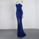 Vestido largo ajustado de sirena sin mangas, vestido sexi de fiesta con abertura