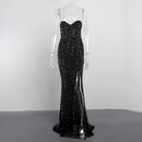 Vestido largo ajustado de sirena sin mangas, vestido sexi de fiesta con abertura