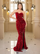Vestido largo ajustado de sirena sin mangas, vestido sexi de fiesta con abertura
