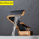 Becola-grifo de lavabo de oro cepillado, mezclador de baño negro, montado en cub