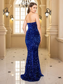 Vestido largo ajustado de sirena sin mangas, vestido sexi de fiesta con abertura