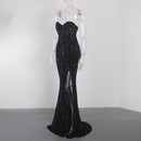 Vestido largo ajustado de sirena sin mangas, vestido sexi de fiesta con abertura