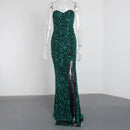 Vestido largo ajustado de sirena sin mangas, vestido sexi de fiesta con abertura