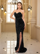 Vestido largo ajustado de sirena sin mangas, vestido sexi de fiesta con abertura