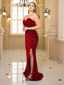 Vestido largo ajustado de sirena sin mangas, vestido sexi de fiesta con abertura