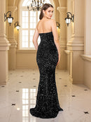 Vestido largo ajustado de sirena sin mangas, vestido sexi de fiesta con abertura