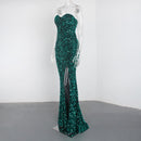 Vestido largo ajustado de sirena sin mangas, vestido sexi de fiesta con abertura