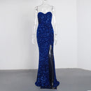 Vestido largo ajustado de sirena sin mangas, vestido sexi de fiesta con abertura